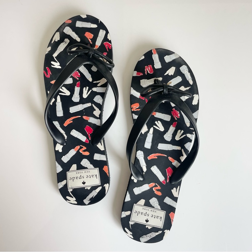 Kate Spade Makeup Print Slippers | Black Lipstick Brush Slippers Size 7/8 Medium